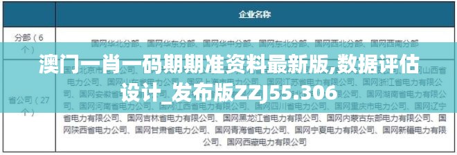 澳门一肖一码期期准资料最新版,数据评估设计_发布版ZZJ55.306