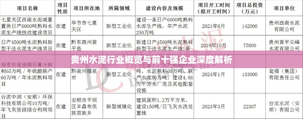 贵州水泥行业概览与前十强企业深度解析